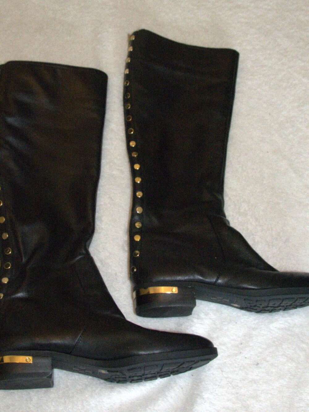 Vince Camuto Black Leather Knee High w/ Gold stud and side zipper Women's sz 8M